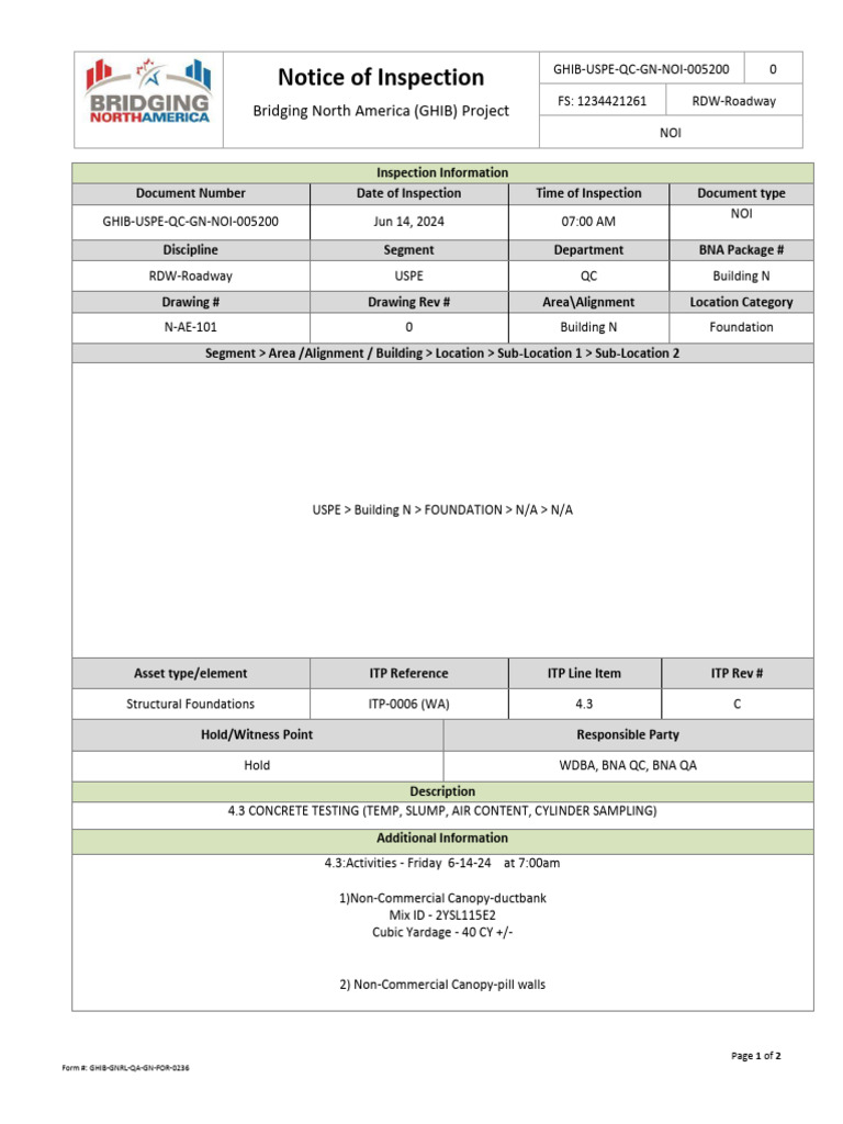 GHIB Project Inspection Notice 2024 | PDF
