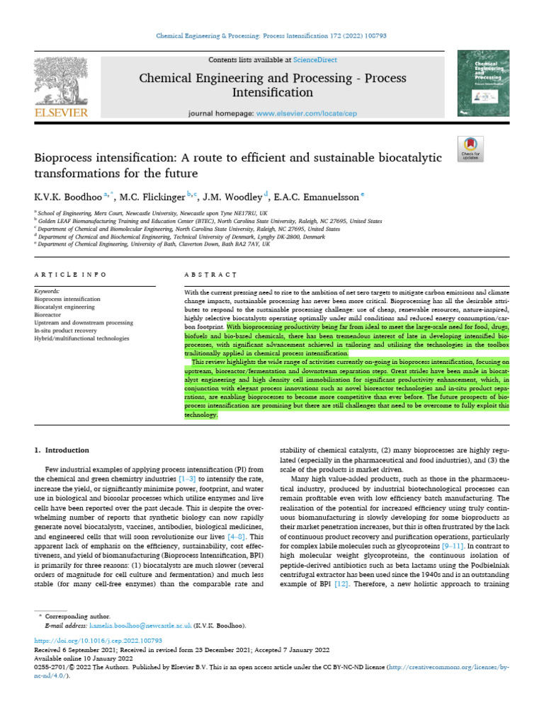 Bioprocess Intensification A Route To Efficient and Sustainable ...