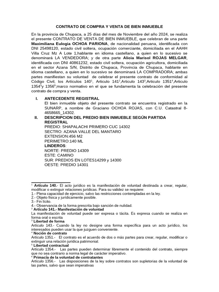 CONTRATO DE COMPRA Y VENTA DE BIEN INMUEBLE | PDF | Herencia | Intestacy