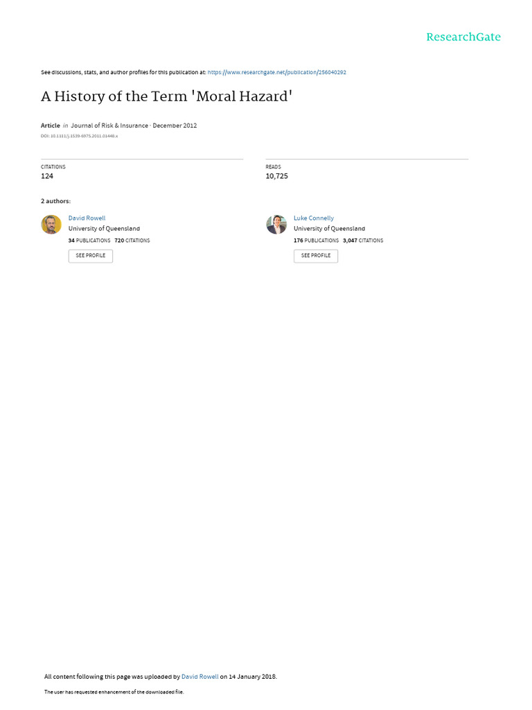History of Moral Hazard Explained | PDF | Moral Hazard | Insurance