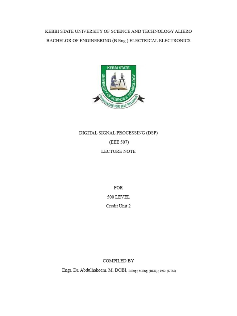 DSP Lecture Notes for Engineers | PDF | Digital Signal Processing ...