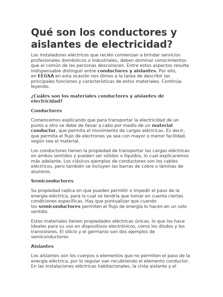 Conductores y Aislantes Eléctricos | PDF | Aislador (Electricidad ...