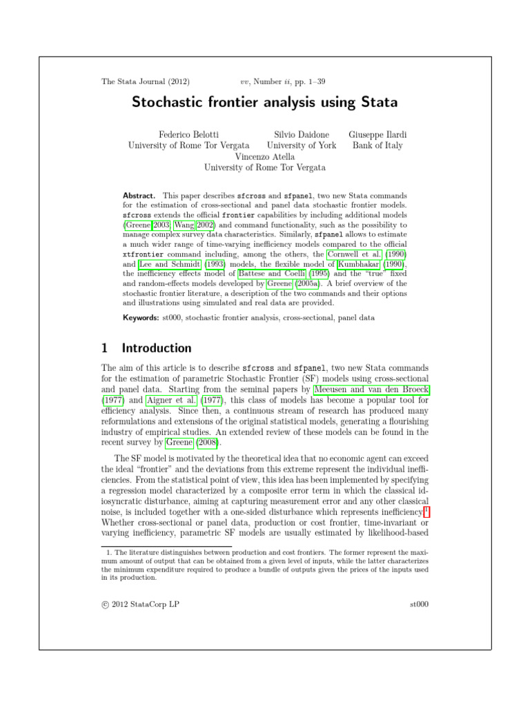 Stochastic Frontier Analysis in Stata | PDF | Normal Distribution ...