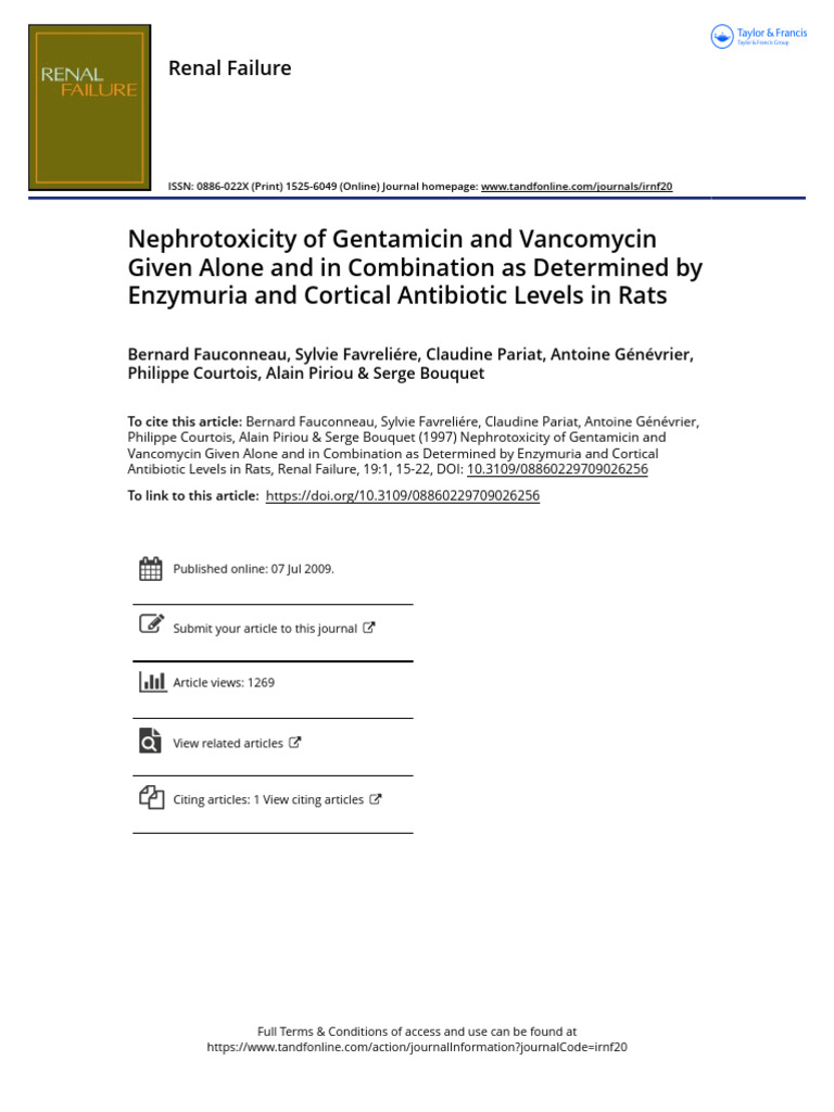 Nephrotoxicity of Gentamicin and Vancomycin Given Alone and in As ...