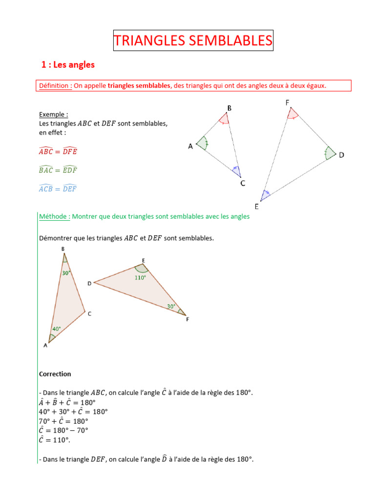 Triangles Semblables : Définition et Méthodes | PDF | Géométrie ...