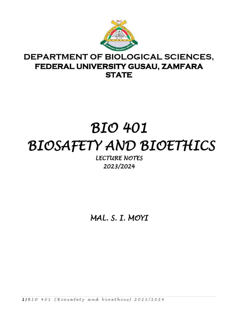 Biosafety and Bioethics Lecture Notes | PDF | Personal Protective ...