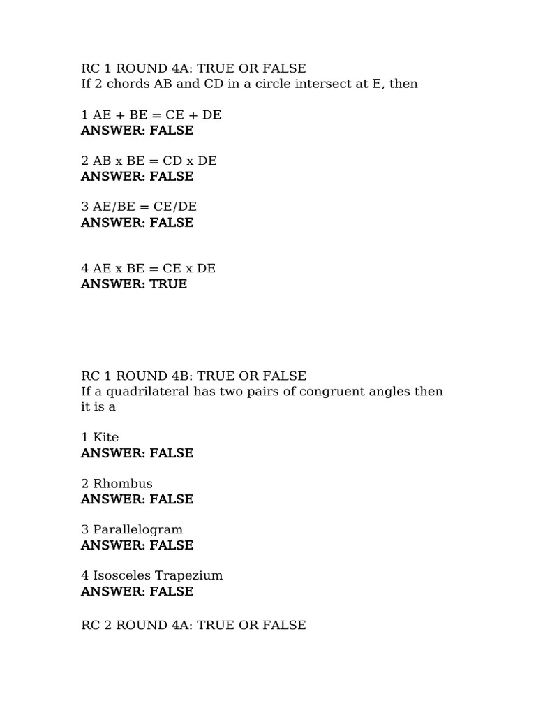 Geometry True/False Questions Summary | PDF | Elementary Geometry ...
