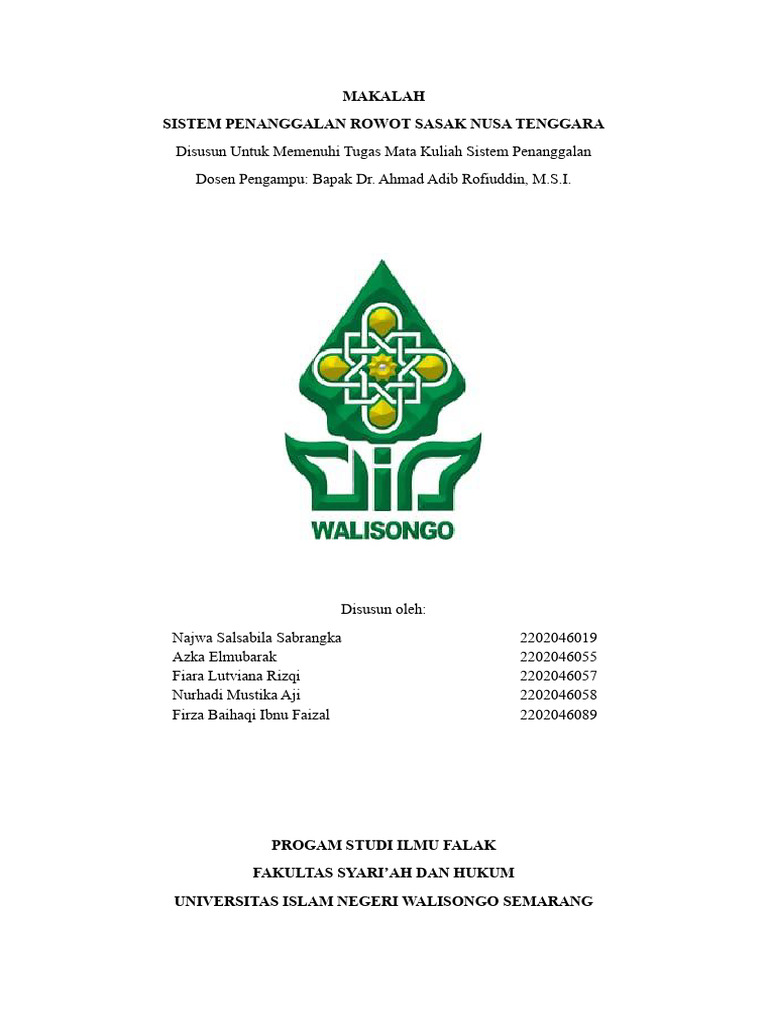 Sistem Penanggalan Rowot Sasak Nusa Tenggara | PDF