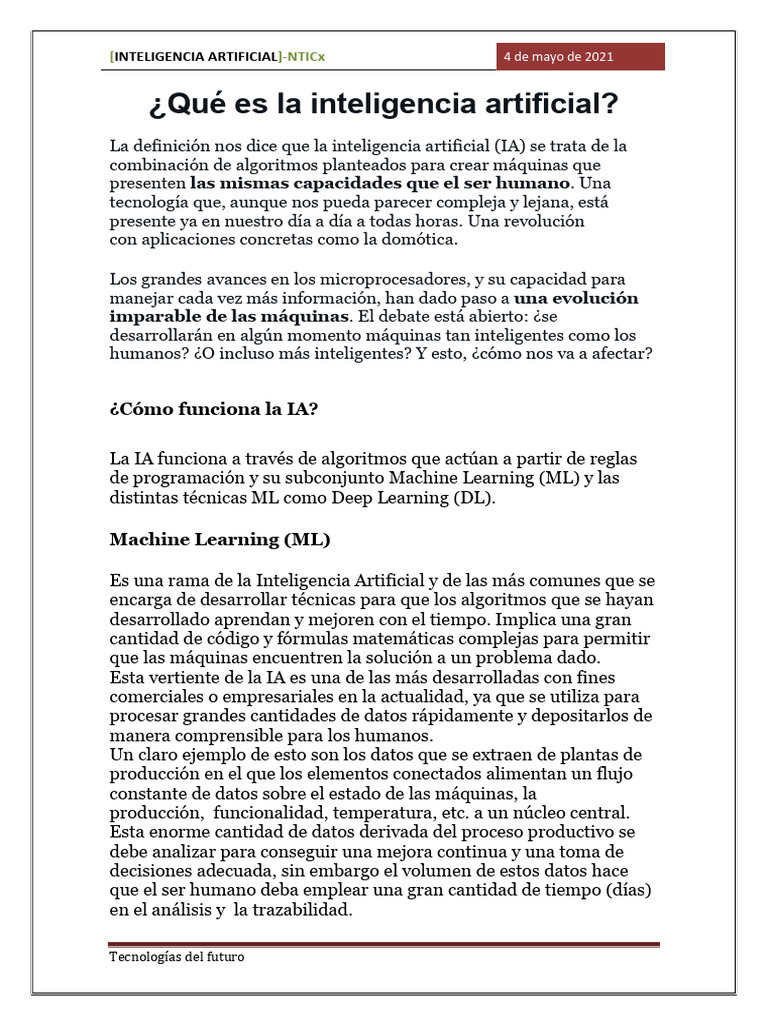 Inteligencia Artificial: Machine Learning y Deep Learning | PDF ...