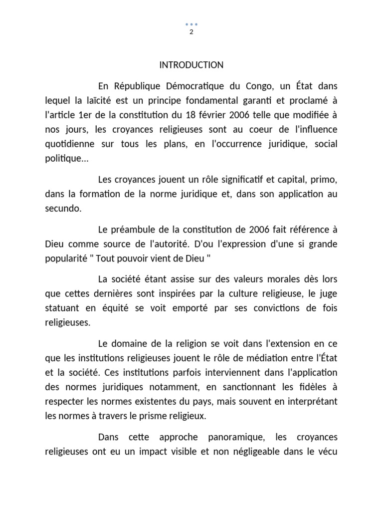 Influence de la religion en RDC | PDF | Divorce | Laïcité