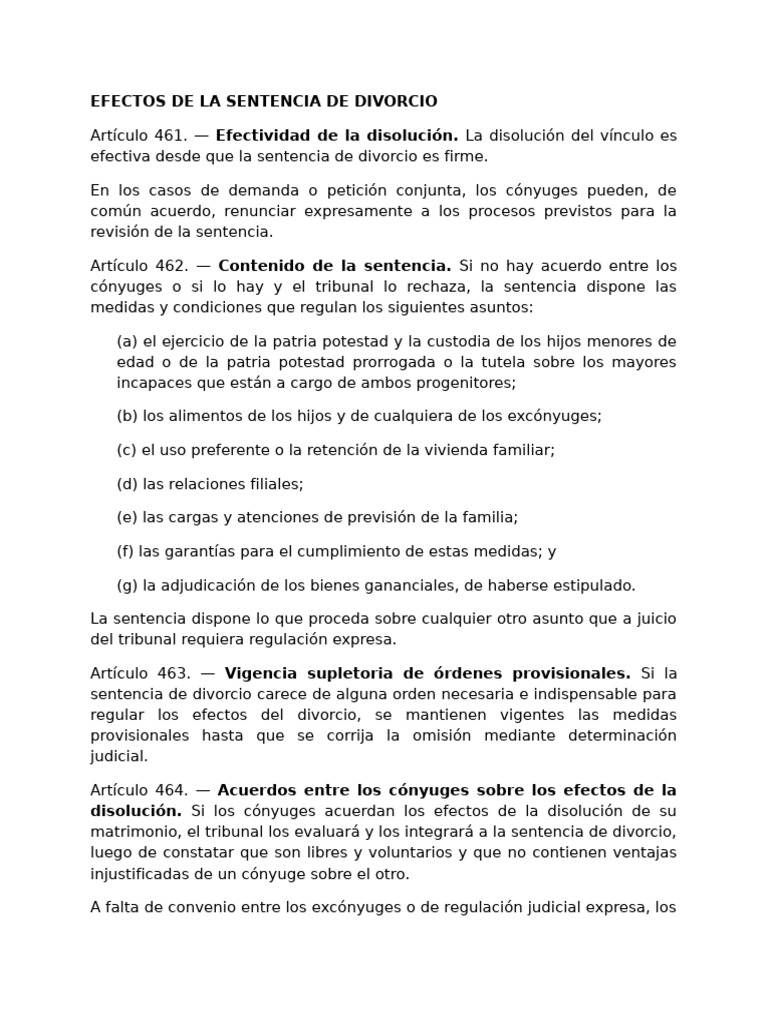 Efectos de La Sentencia de Divorcio | PDF | Divorcio | Justicia