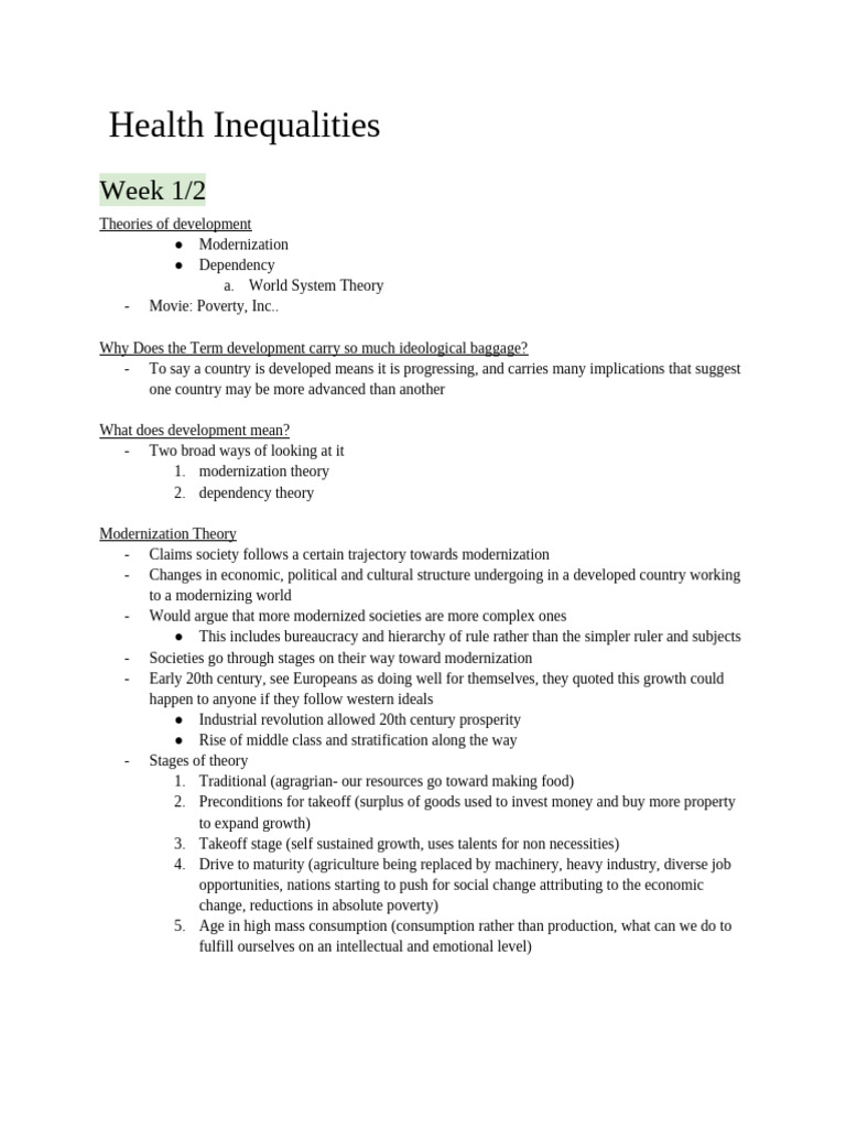 Development Theories and Health Inequalities | PDF | Maternal Death ...