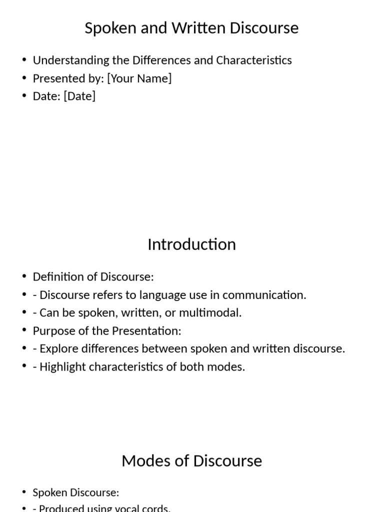 Spoken vs. Written Discourse Explained | PDF | Speech | Learning