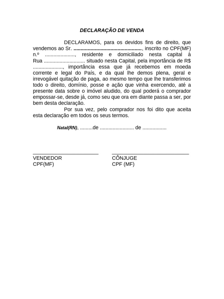 40 Declaração de Venda | PDF