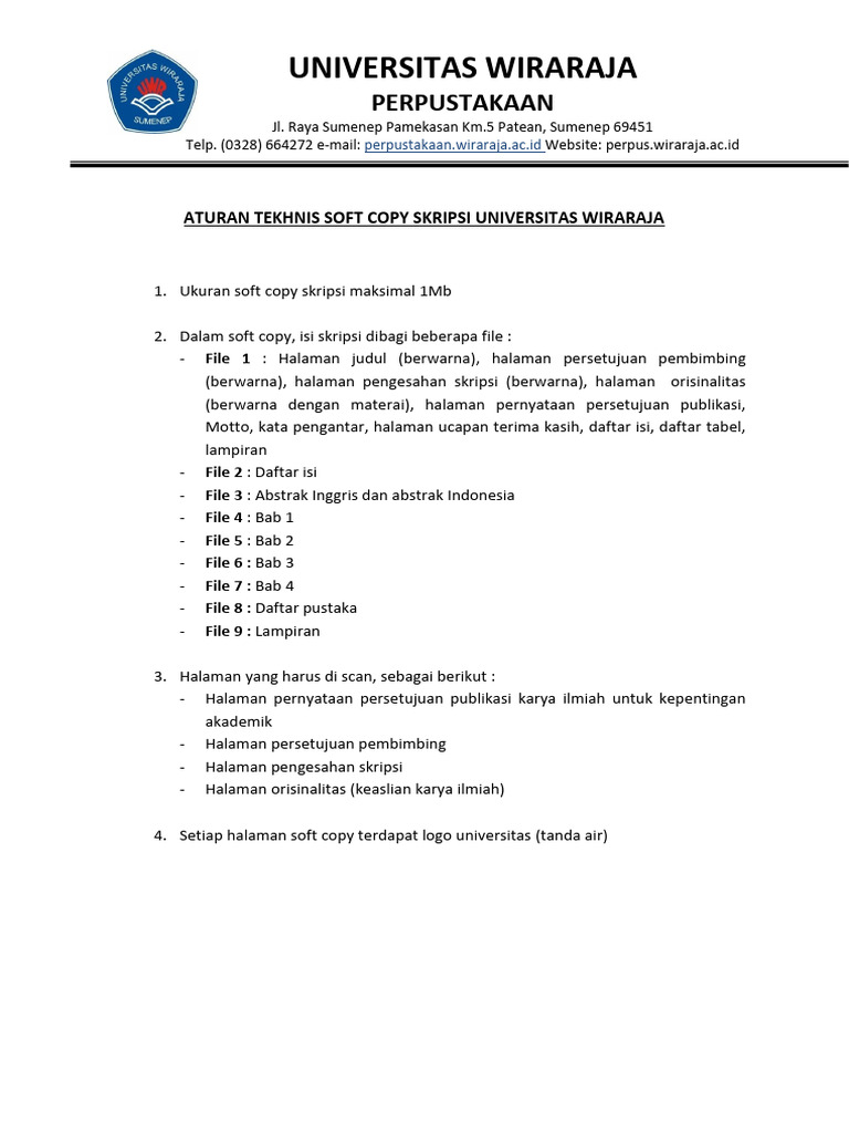 Aturan Soft Copy Skripsi Universitas Wiraraja | PDF
