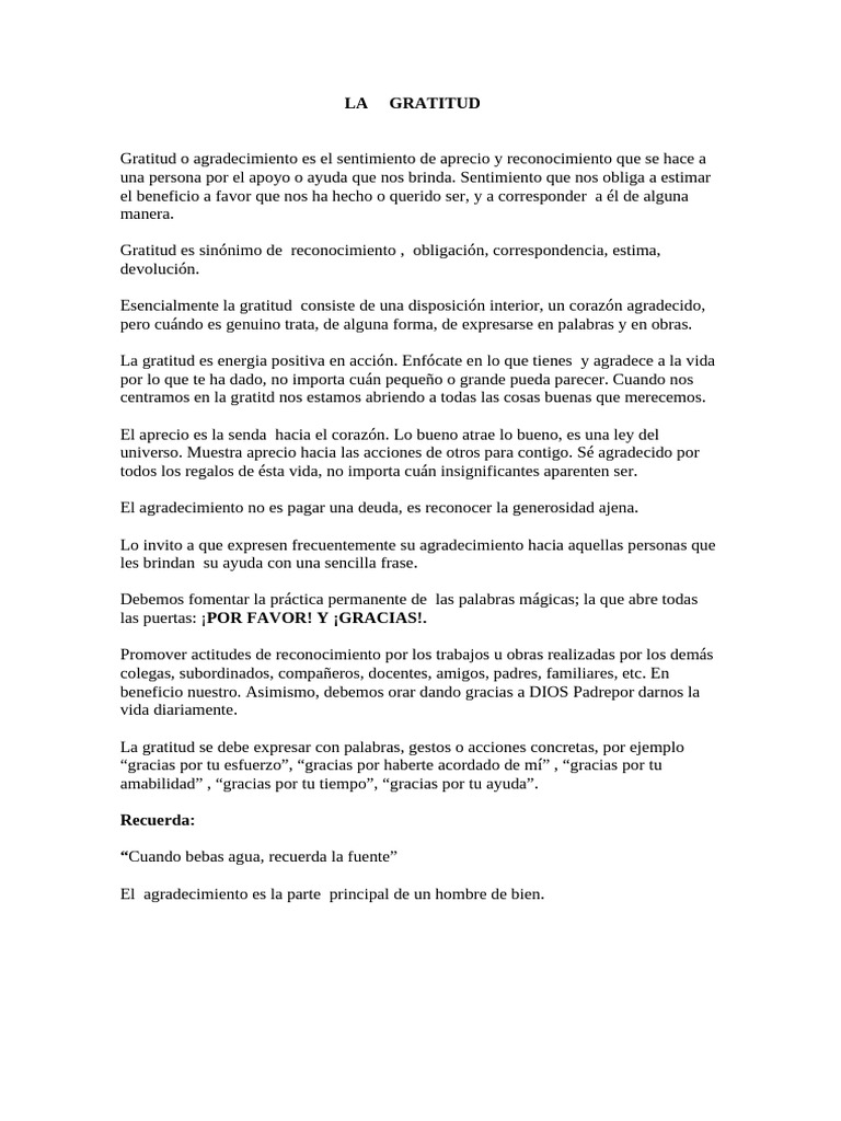 La Importancia de la Gratitud en la Vida | PDF
