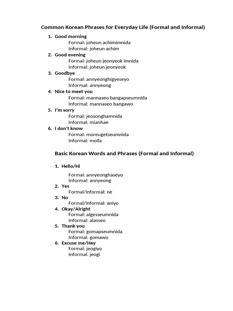 Essential Korean Phrases for Daily Use | PDF