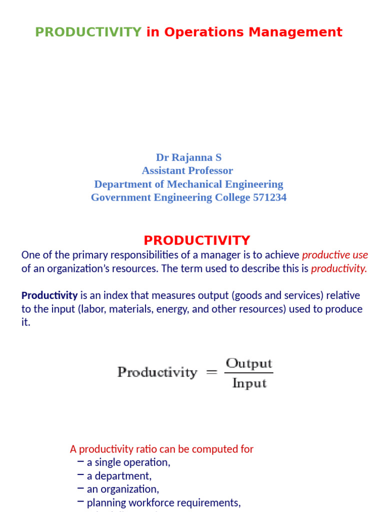 Understanding Productivity in Operations Management | PDF | Labour ...