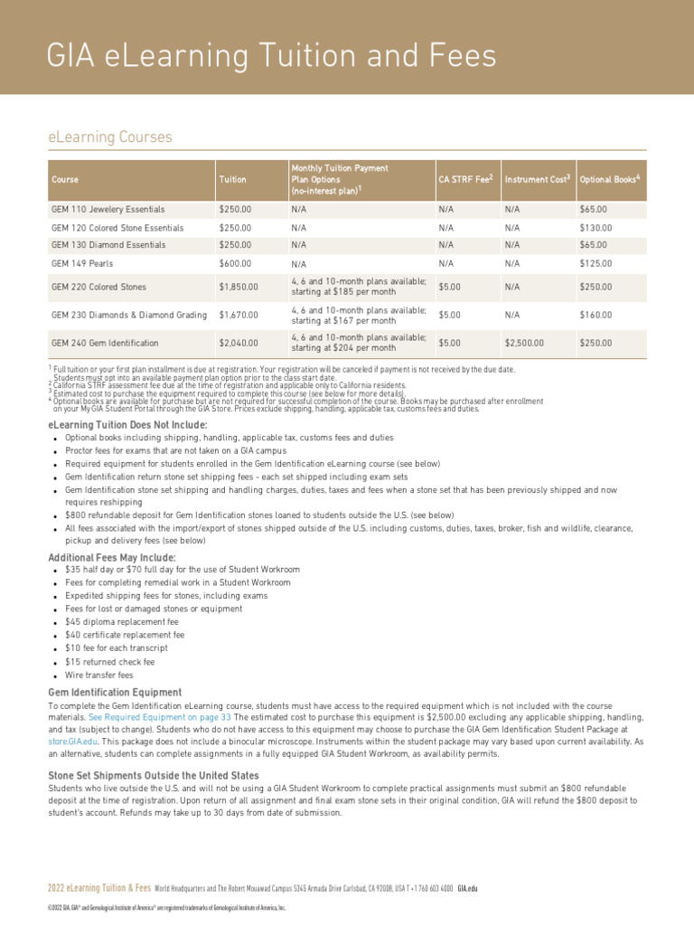 2022 GIA eLearning Tuition Fees Detail PDF Fee Payments