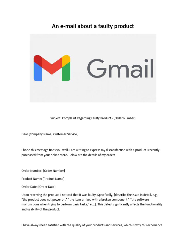 Faulty Product Complaint Email | PDF