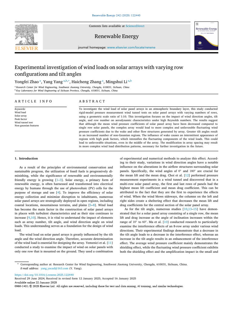 Wind Load Effects on Solar Arrays | PDF | Photovoltaics | Wind Tunnel