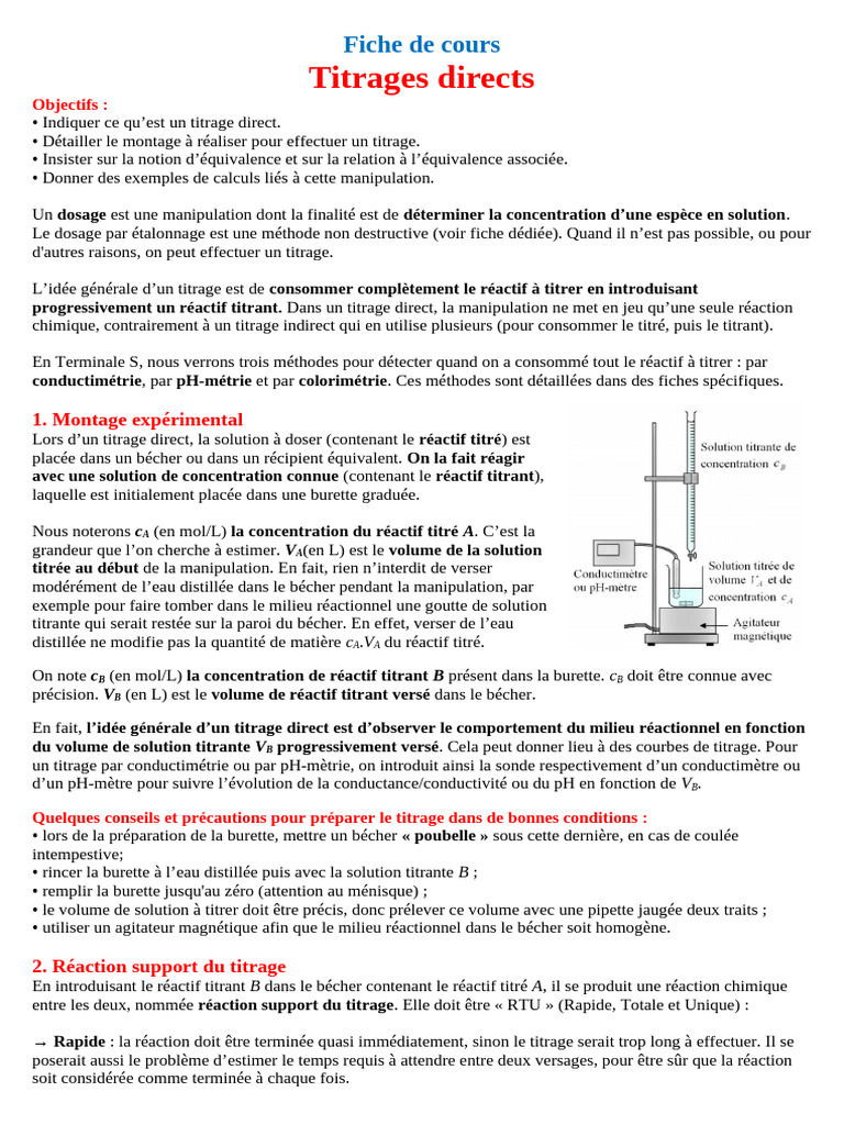Montage et principes du titrage direct | PDF | Titrage | Chimie