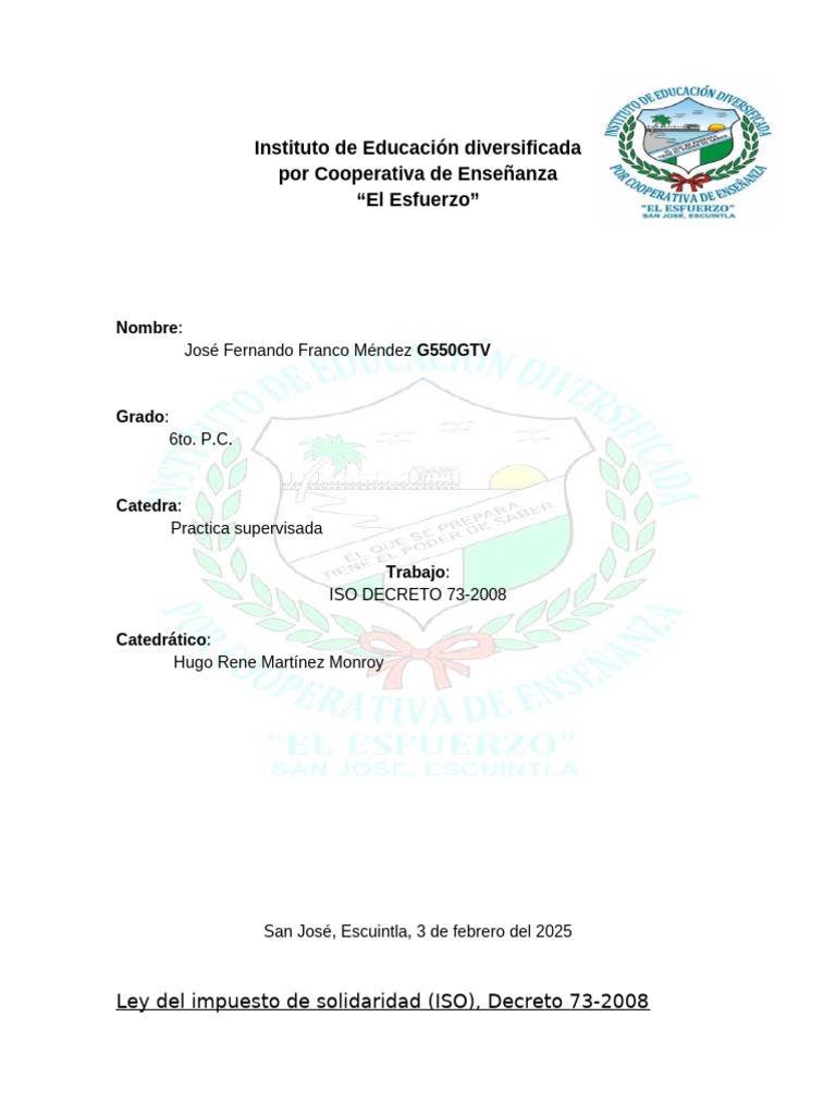 Ley del Impuesto de Solidaridad ISO 73-2008 | PDF | Impuesto sobre la ...