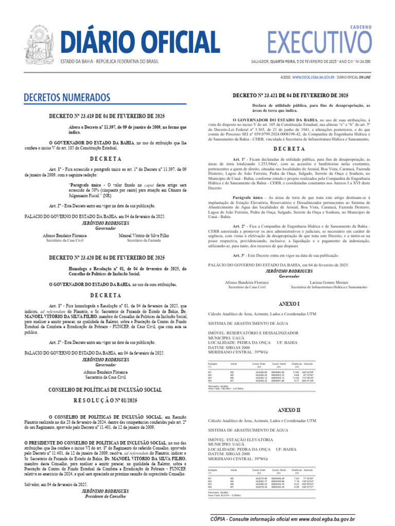 Diário Oficial Do Estado Da Bahia - Ano - 109 - Numero - 24090 | PDF ...