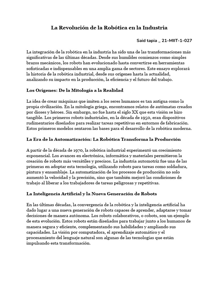 Revolución de la Robótica Industrial | PDF | Robot | Robótica