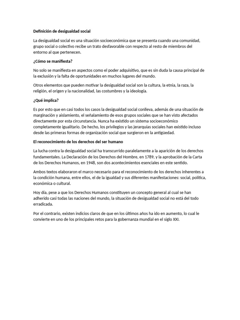 Definición de Desigualdad Social | PDF | Desigualdad social ...
