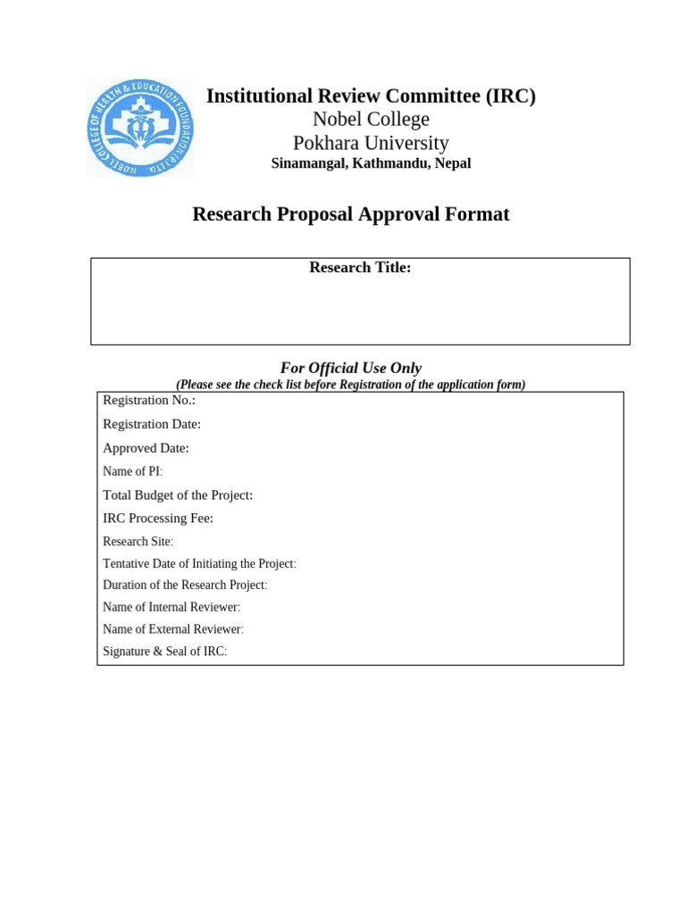 Research Proposal Approval Form IRC | PDF | Methodology | Informed Consent