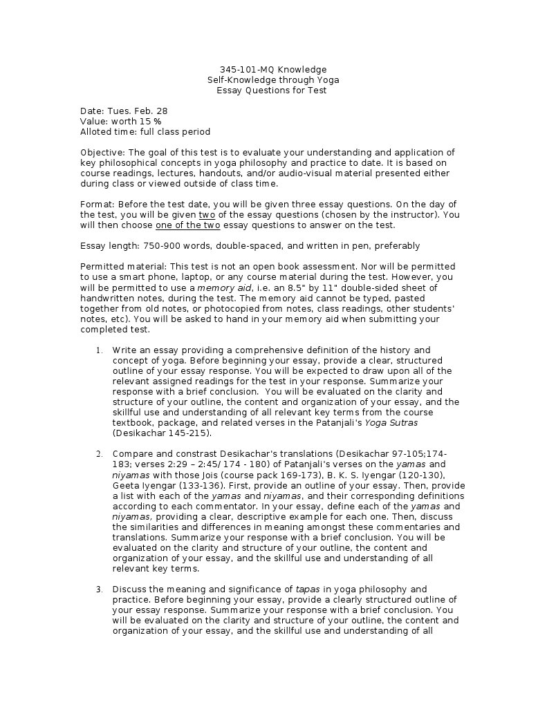 Skty W12 Test Essay Questions Yoga Essays