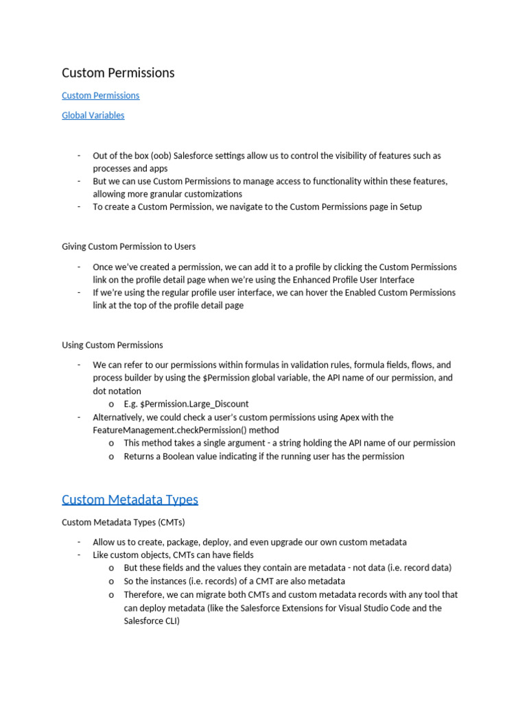 Salesforce Custom Permissions Guide | PDF | Metadata | Method (Computer ...