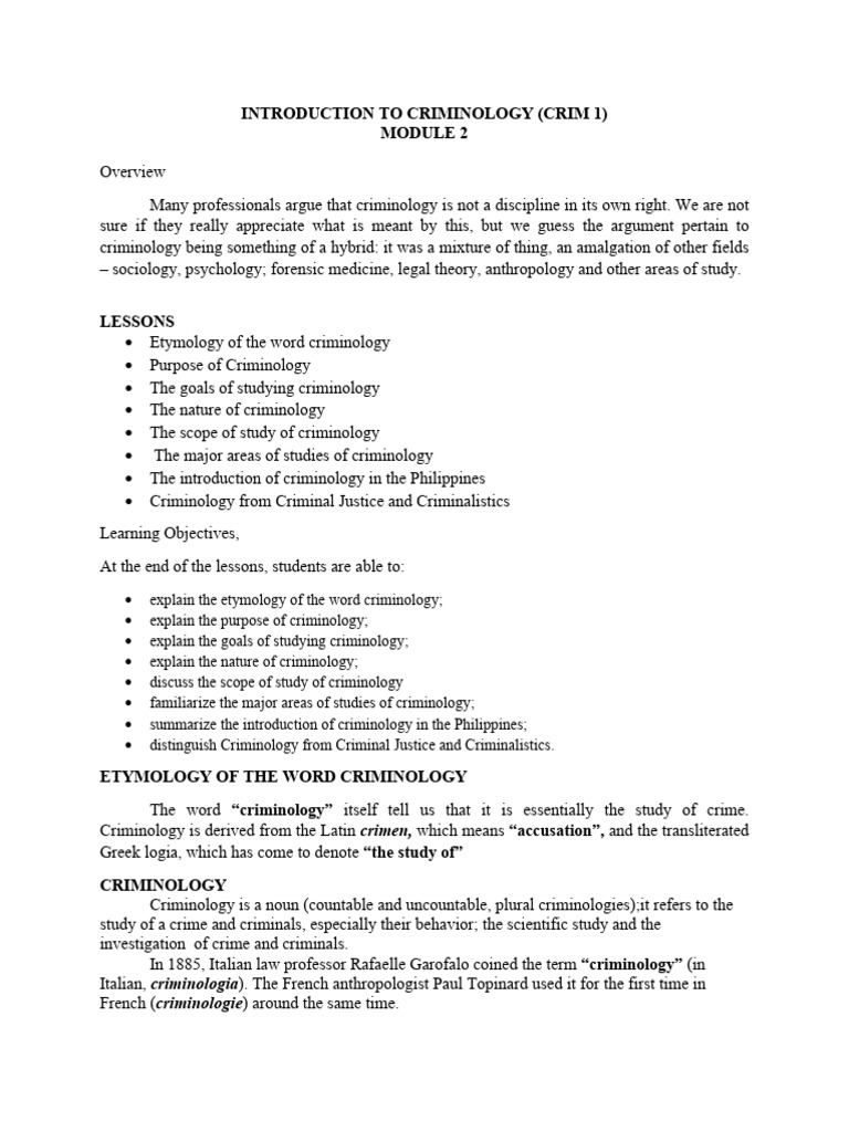 MODULE 2 Crim 1 | PDF | Criminology | Crimes