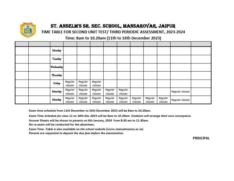 Class 11 Exam Schedule: Dec 2023 | PDF