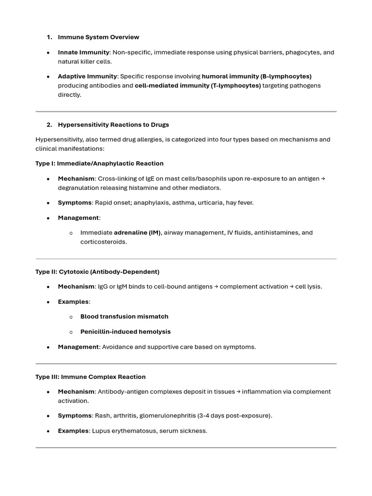 Immune System & Drug Hypersensitivity Guide | PDF