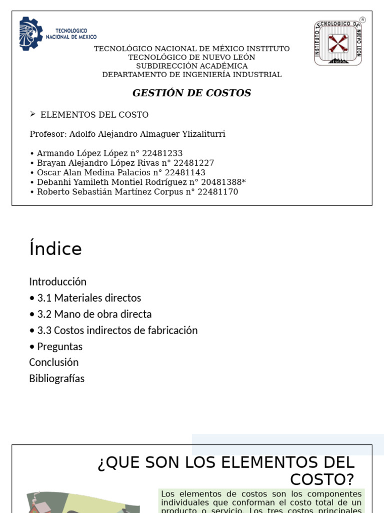 Elementos Clave en la Gestión de Costos | PDF | Salario | Costo