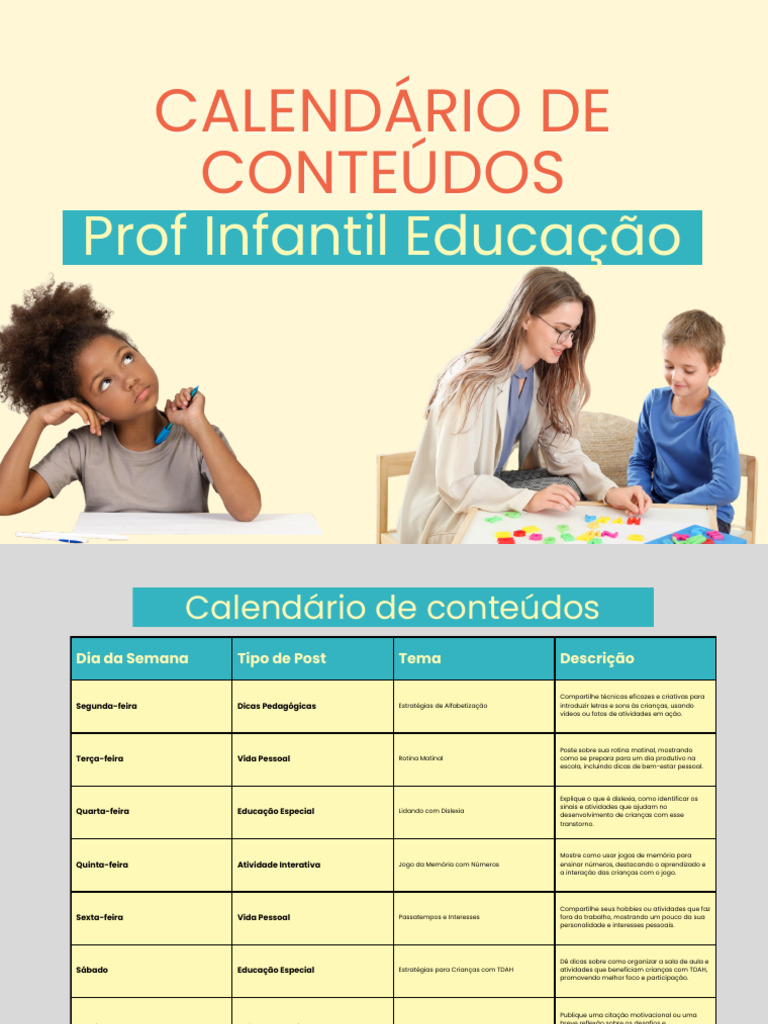 Calendário de Conteúdos para Educação Infantil | PDF | Aprendizado ...