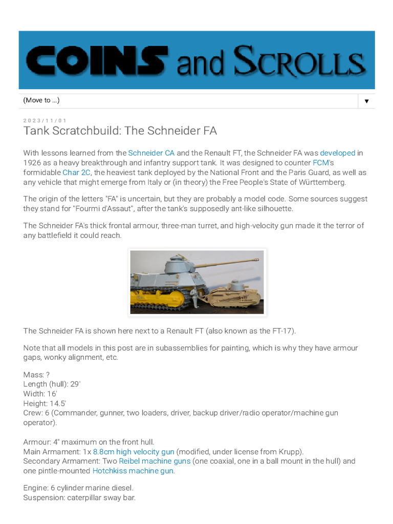 Coins and Scrolls - Tank Scratchbuild - The Schneider FA | PDF | Tanks ...