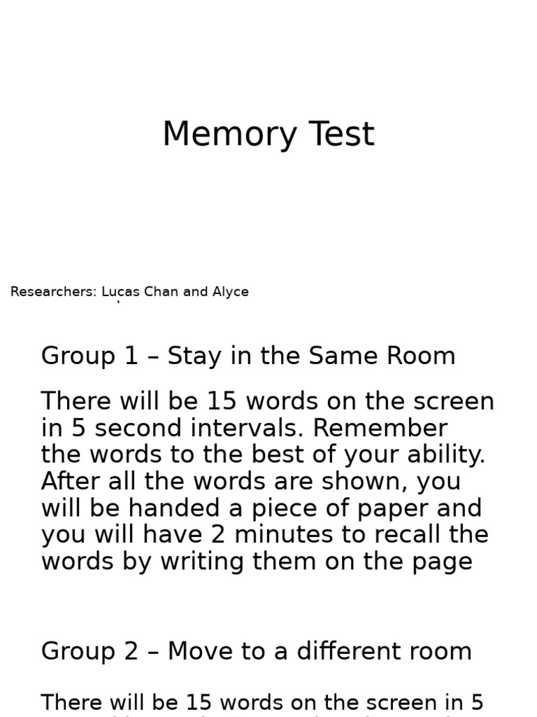 Memory Recall Test Instructions | PDF