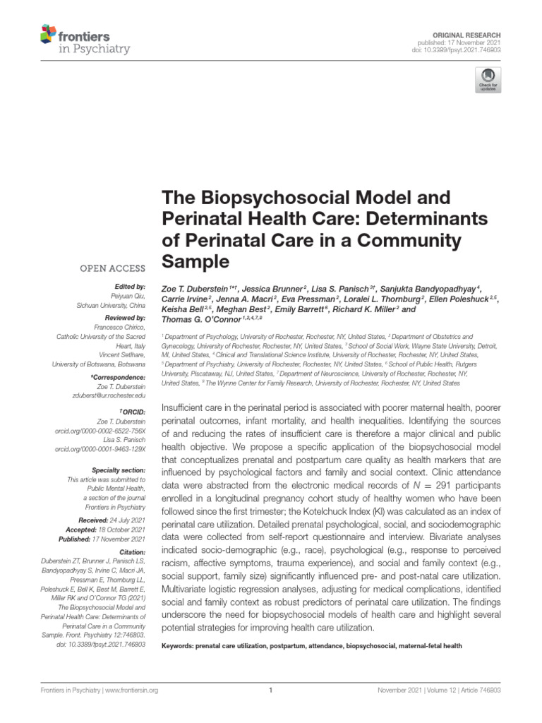 Biopsychosocial Model in Perinatal Care | PDF | Prenatal Development ...