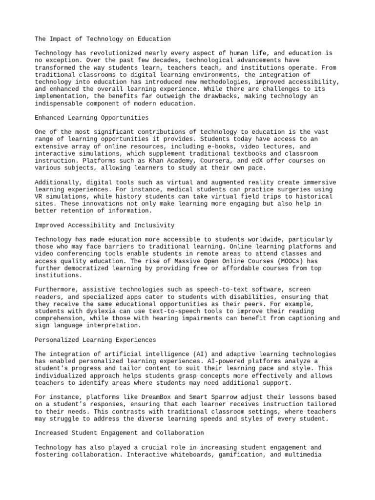 Impact of Technology On Education | PDF | Educational Technology | Learning
