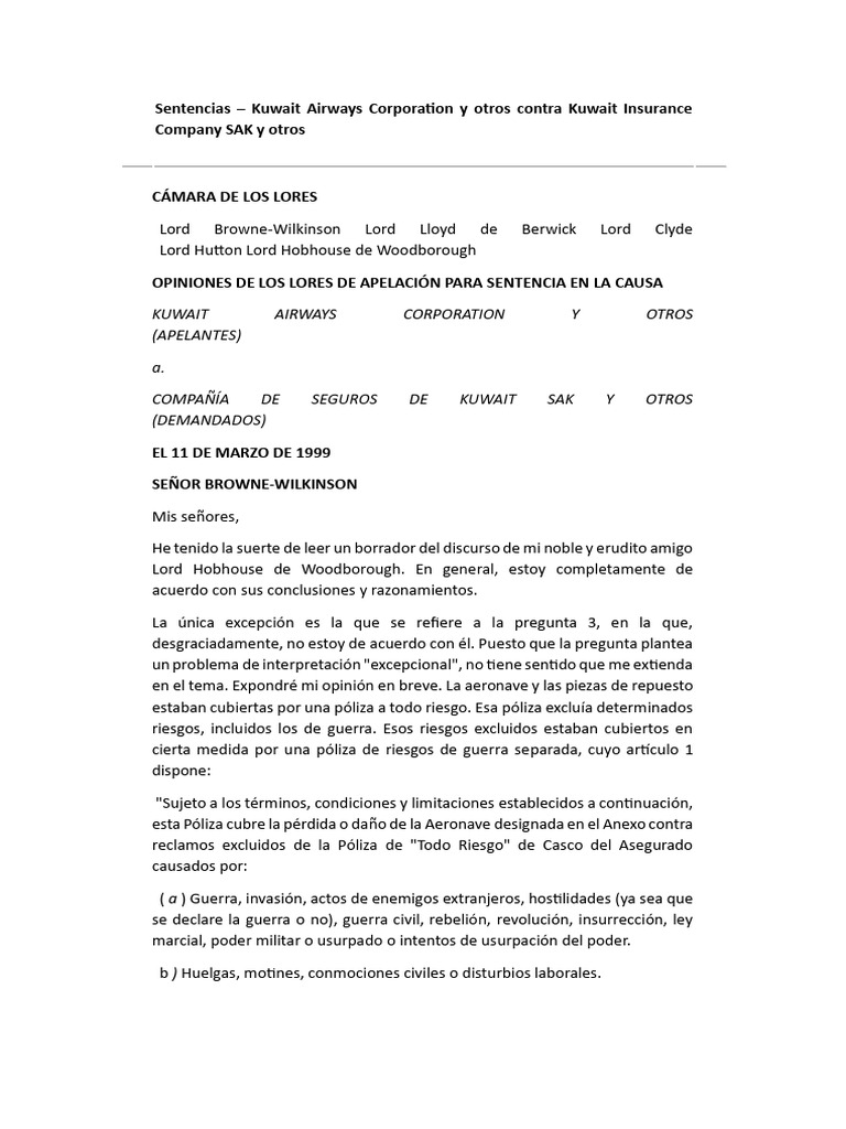 Kuwait Airways Corp. Vs Kuwait Insurance Company.V.Esp | PDF | Póliza ...