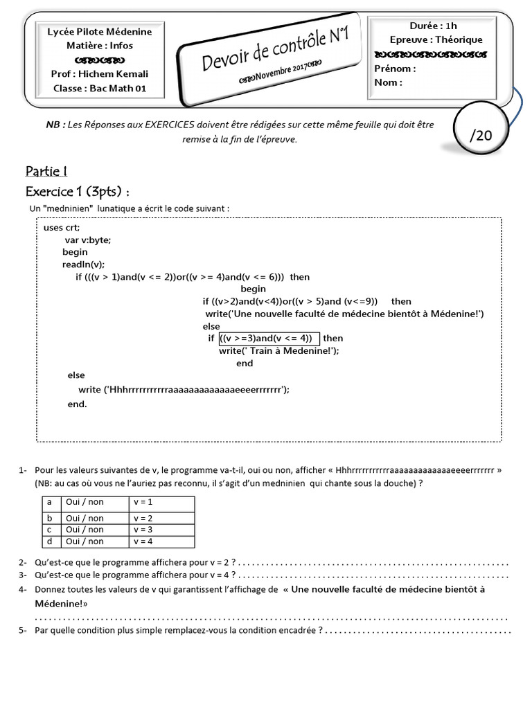 Exercice de Programmation en Pascal | PDF | Informatique | Informatique