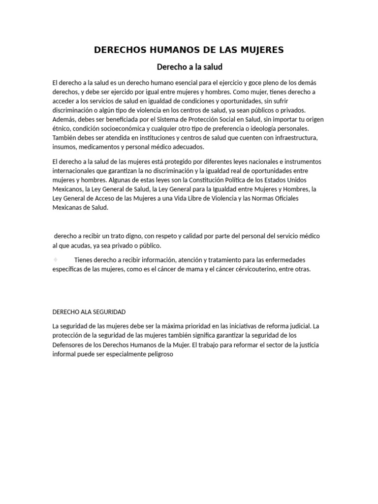 Derechos Humanos y Salud de las Mujeres | PDF