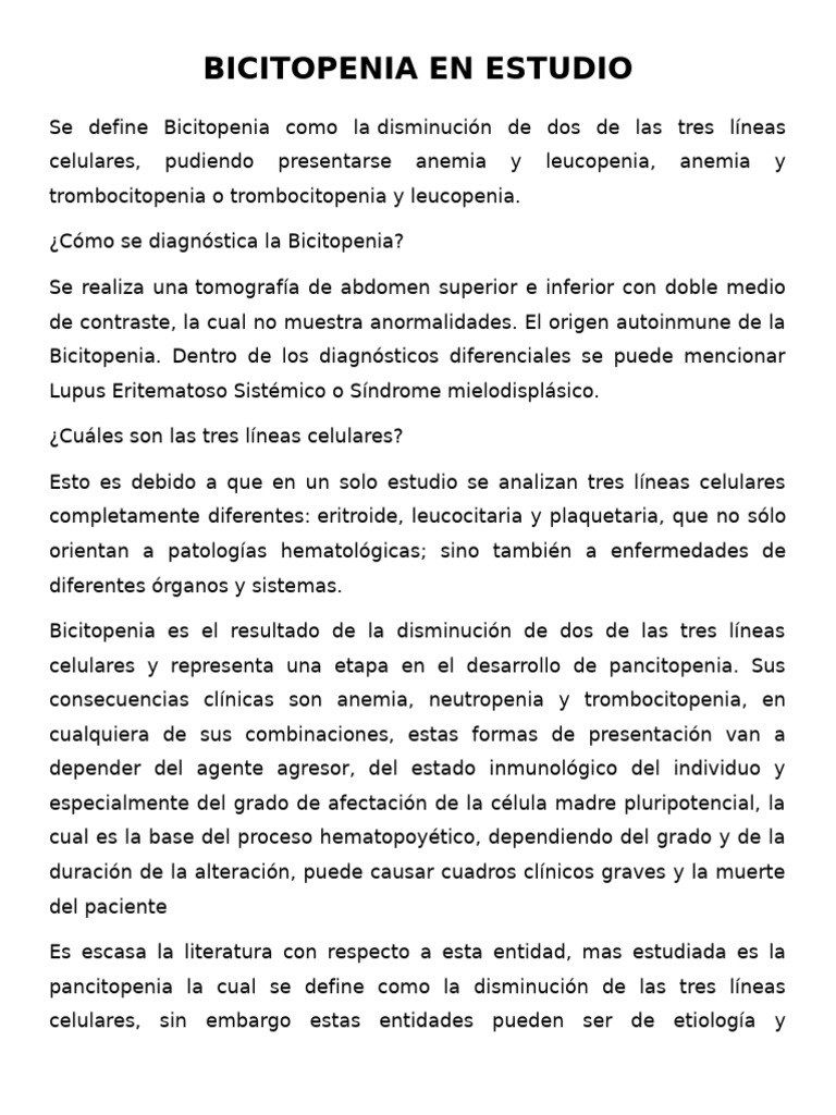 Bicitopenia: Diagnóstico y Definición | PDF | Leucocito | Anemia