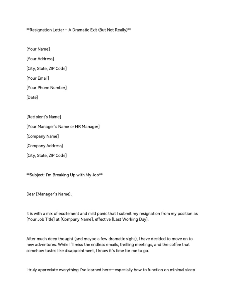 Humorous Resignation Letter Template | PDF