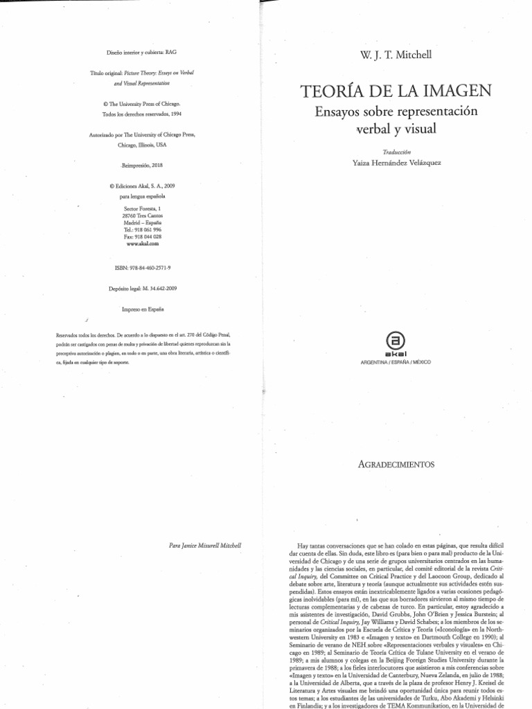 W. J. T. Mitchell, Teoría de La Imagen. Ensayos Sobre Representación ...
