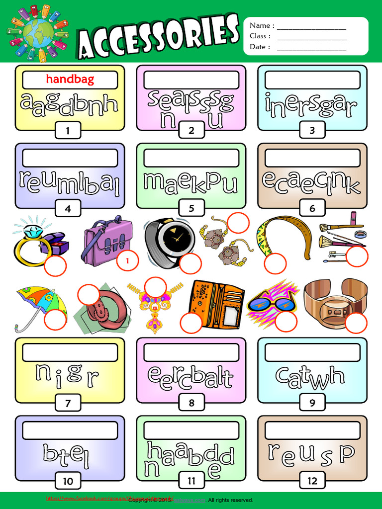 Accessories Esl Vocabulary Unscramble The Words Worksheet For Kids ...