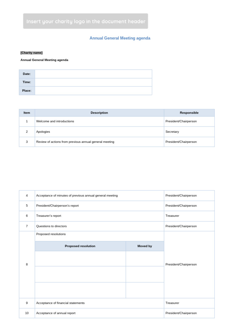 The Annual General Meeting Agenda Template Doc 44kb | PDF